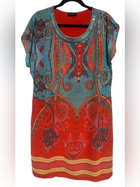 Tribal Embellished Paisley Print Tunic Top – Women’s Large
